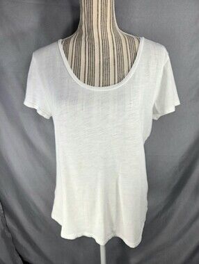 LOFT White Short Sleeve Scoop Neck 100% Cotton Top Size Medium